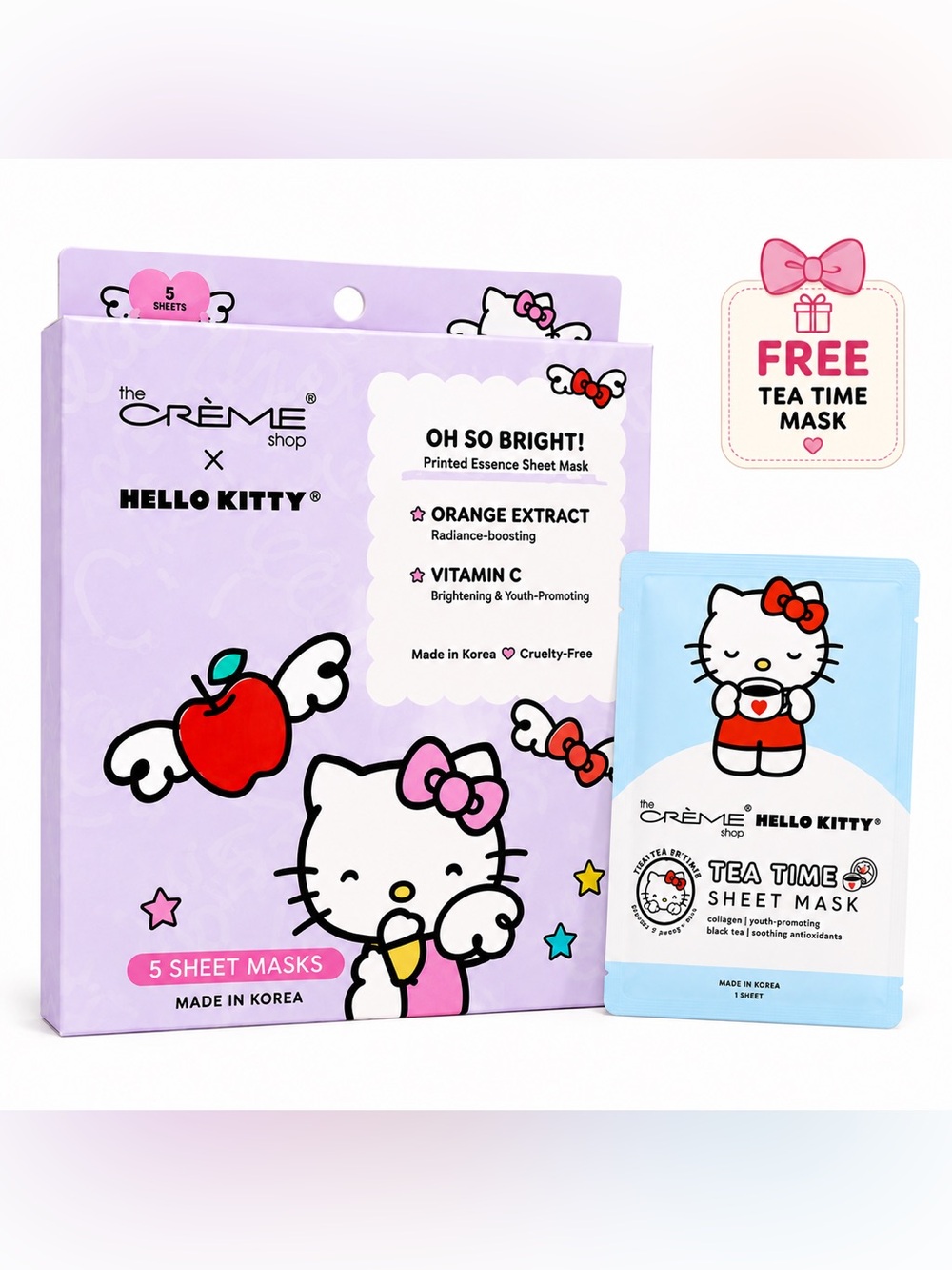 Hello Kitty Oh So Bright! 5-Pack Sheet Masks | Buy 1 Box Get 1 FREE TeaTime Mask